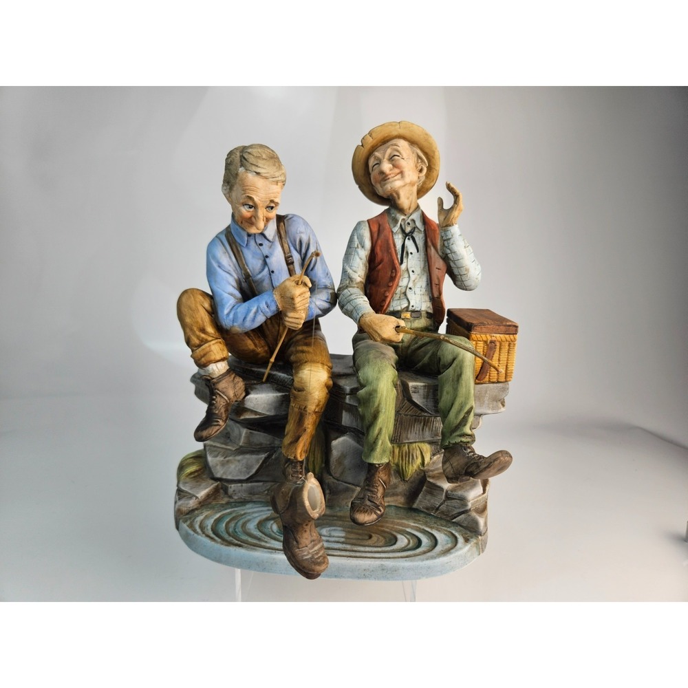 Vintage Fishermen Figurine Two Men Fishing Shoe Catch Rustic Humor
